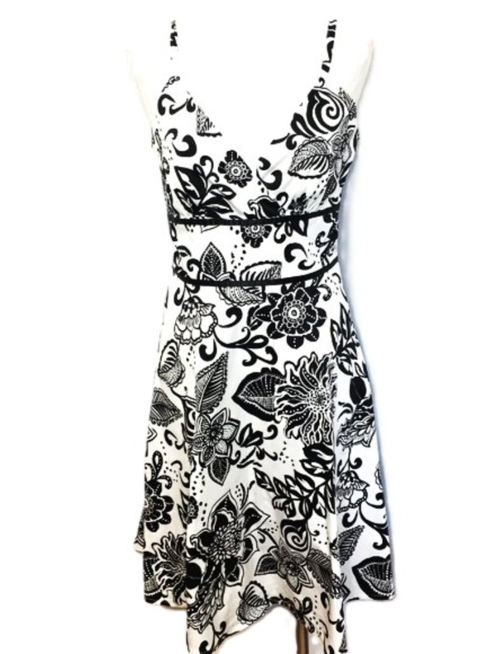 Breakin Loose Fit N Flare Blk White Floral Sundress Sz 12